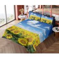 thumbnail image 4 of Ambesonne Sunflower Fitted & Top Sheet Set with Shams, Fresh Field Country, Blue Green Yellow, 4 of 5