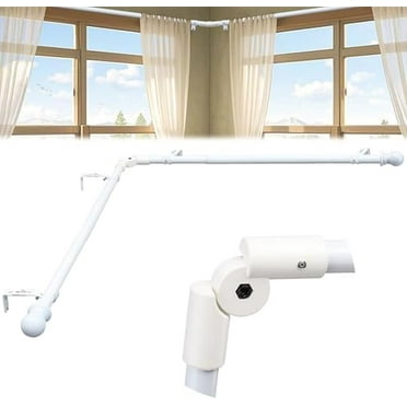 Corner Window Curtain Rods, L Shape Heavy Duty Curved Curtain Rods for Corner Windows with Brackets, 30-136" Adjustable Curtain Rods for Bedroom, Living Room, Dinging Room, White