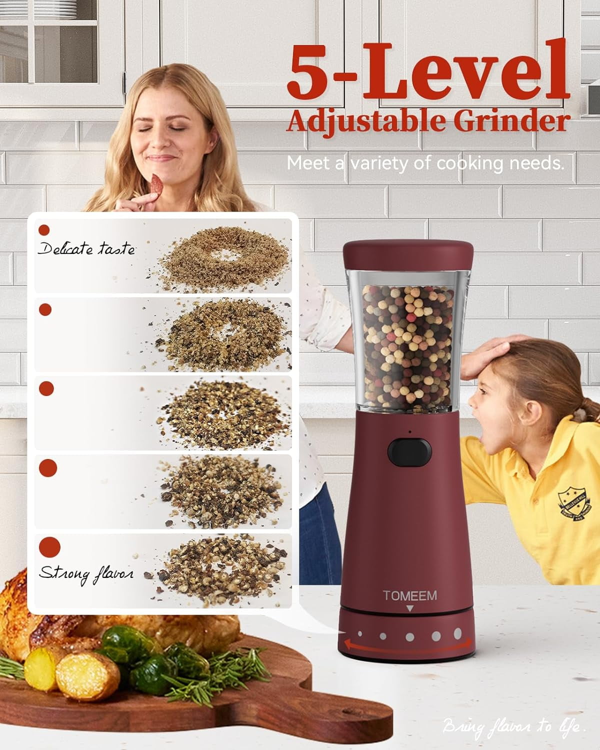 Electric Salt and Peper Grinder Set Rechargeable Automatic Stainless Steel Pepper Grinder Set with 4.5oz Large Capacity, Roseo
