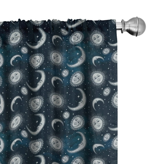 Ambesonne Sun and Moon Window Curtains, Heavenly Bodies, Each 28" W x 63" L, Violet Blue Grey
