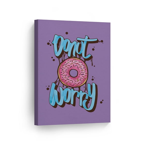 Smile Art Design Donut Worry Quote Graffiti Lettering Donut Illustration Motivational Wall Art Canvas Print Inspirational Home Decor - Made in the USA- 40x30