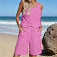 thumbnail image 2 of Soyumi Womens 2 Piece Lounge Sets Summer Outfits V Neck Tank Top Short Matching Set Casual Travel Beach Vacation Clothes Vacation Outfits Sleeveless Tank Top and Shorts, Hot Pink, 2 of 6