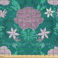 thumbnail image 2 of Ambesonne Peony Fabric by the Yard Microfiber, Rose Family Pointy Petals, 10 Yards, Teal and Pale Mauve, 2 of 2