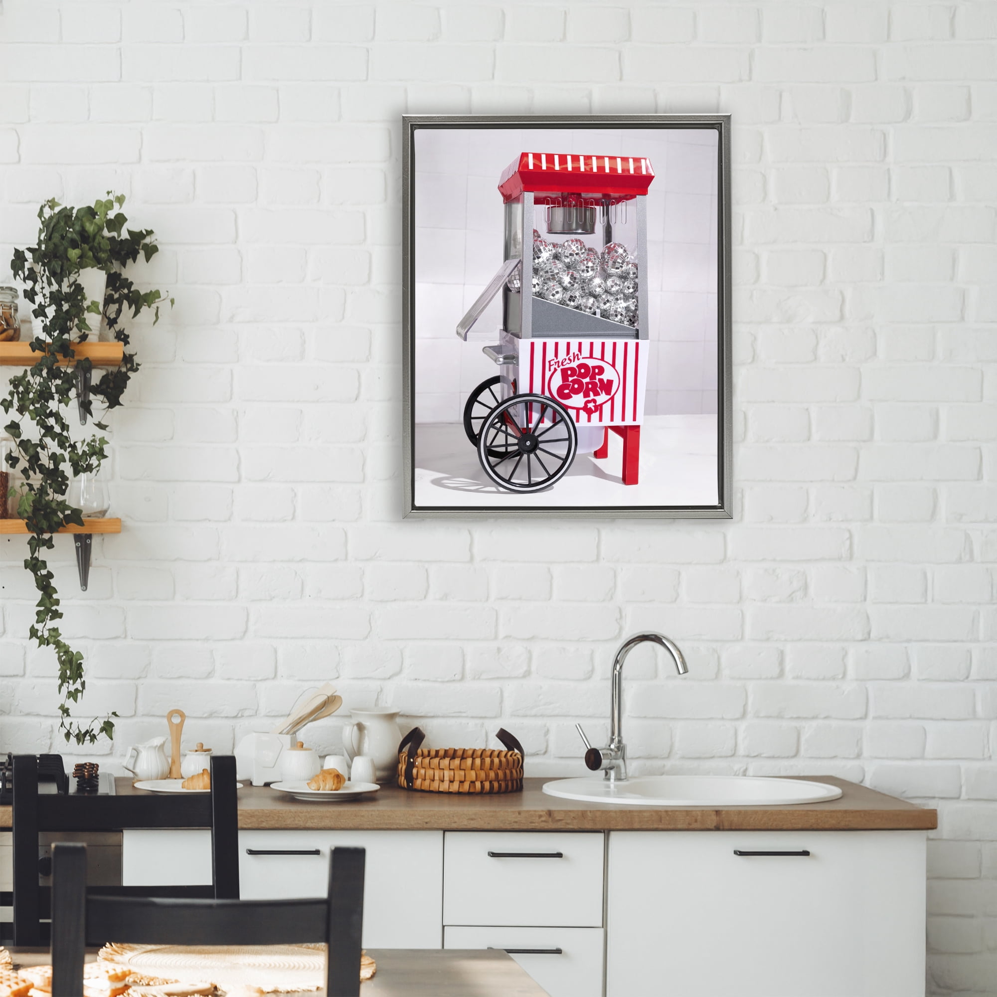 Stupell Industries Fun Disco Popcorn Machine Gray Framed Floater Canvas Wall Art, design by LISH Creative