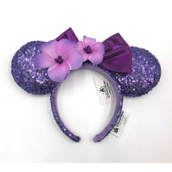 Aulani Hawaii Minnie Ears Purple Flower Plumeria Headband Sequins USsellr