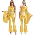 thumbnail image 3 of Traje de baile de Jazz Hippie Disco de los años 70 para mujer, disfraz de Cosplay, mono individual de manga larga, parte inferior acampanada metálica brillante, 3 of 5