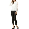 thumbnail image 3 of INSPIRE CHIC Women's Ruffle Round Neck Long Sleeves Mesh Lace Floral Blouse 3XL White, 3 of 8