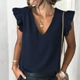 thumbnail image 4 of USSUMA Womens Summer Tops and Blouses Trendy Womens Summer Tops, Women's Tops Sleeveless Shirts Casual Solid Color Cap Sleeve V Neck Loose Shirt Blouse Tshirt Tops Female, 4 of 8
