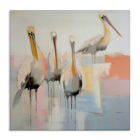 Stupell Industries Abstract Pelicans Scene Animals & Insects Painting Gallery Wrapped Canvas Art Print Wall Art, 17 x 17