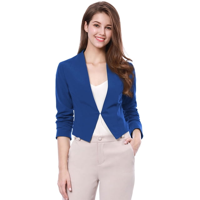 Chaqueta Corta Casual De Negocios De Oficina Sin Cuello Allegra K Azul M