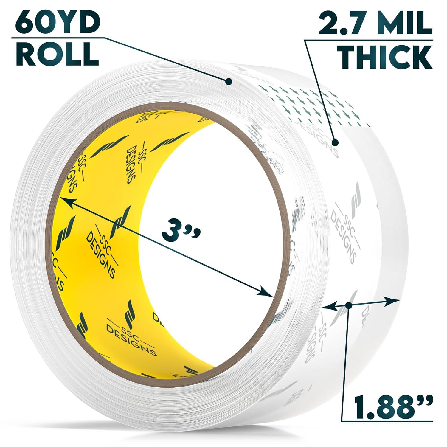 Packing tape transparent packing tape heavy-duty durable strong mailing refilling dispenser transparent thick moving supplies mailing boxes sealing office storage home - 60 yards 1.88 inches wide 2.7