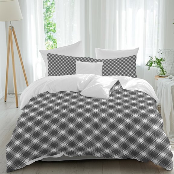 Duvet Cover Twin Size 3 Piece Bedding Set, Winter Black White Buffalo Plaid Soft Breathable Comforter Cover with 2 Pillow Shams, Christmas Checkered Luxury Duvet Covers with Zipper Closure