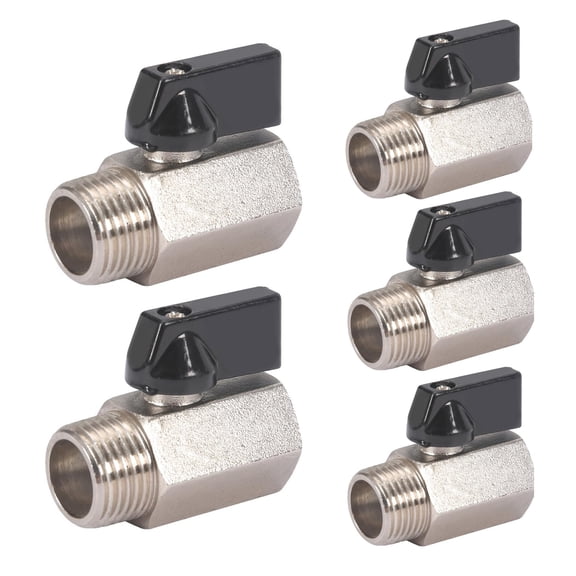 5‑Pack Mini Brass Ball Valves – NPT Double Seal, Anti‑Rust for Home, RV & Plumbing (1/2" 1/4" 3/8")