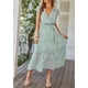 thumbnail image 2 of Vestido midi verde con estampado floral PRETTYGARDEN para mujer, cruzado con escote en V, talla M, 2 of 6