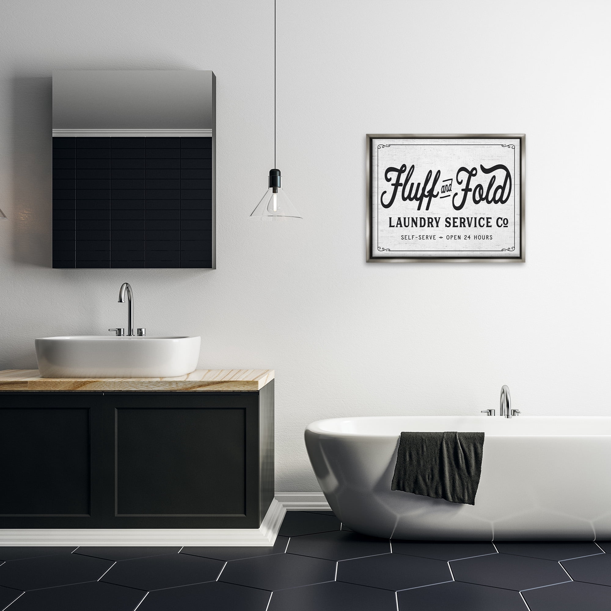 Stupell Industries Fluff and Fold Laundry Room Typography Painting Gray Floater Framed Canvas Art Print Wall Art, 31 x 25