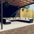 thumbnail image 1 of vidaXL 11 Piece Garden Lounge Set with Cushions Black Poly Rattan, 1 of 5