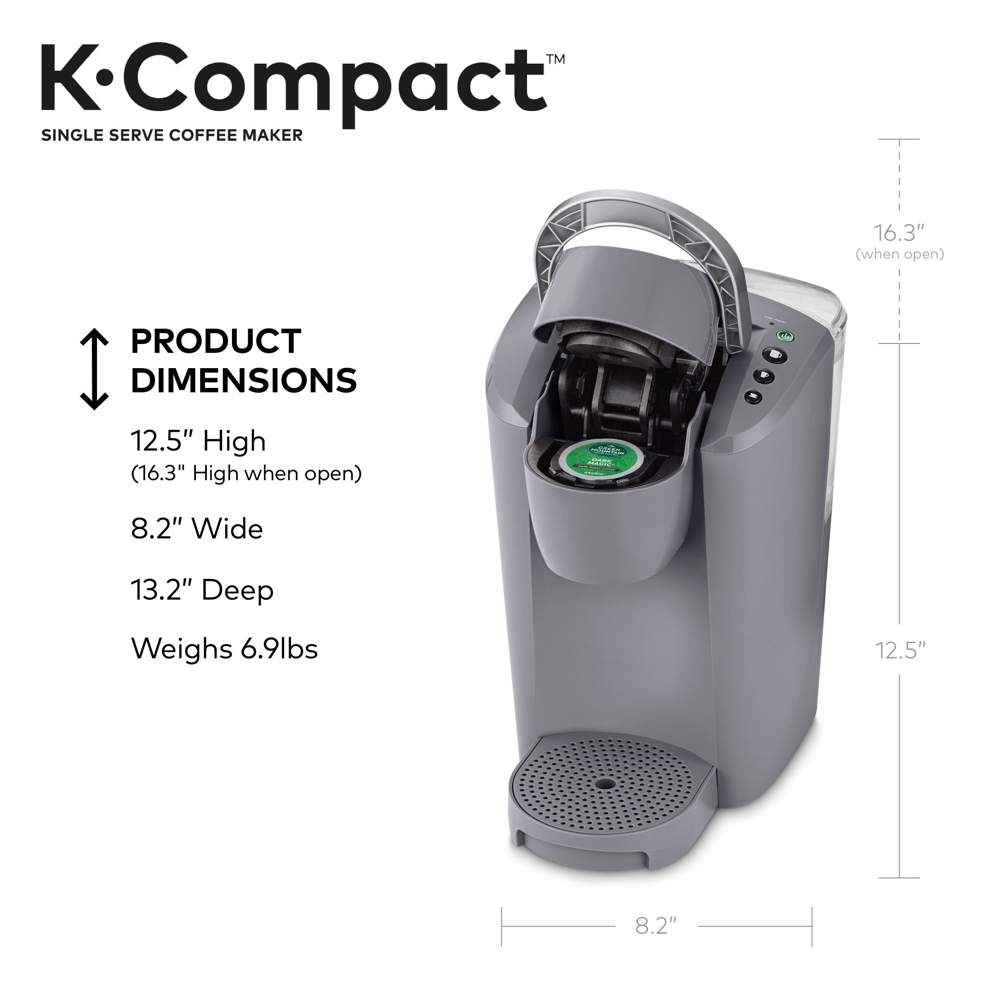 Keurig K-Compact Single-Serve K-Cup Pod Coffee Maker, Moonlight Grey - image 7 of 9
