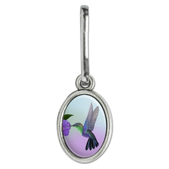 Hummingbird Crowned Woodnymph Purple Violet Antiqued Oval Charm Clothes Purse Suitcase Backpack Zipper Pull Aid