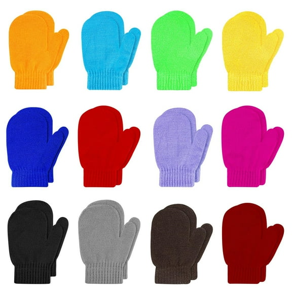 12 Pairs Toddler Mittens Assorted Colors Kids Knit Warm Mittens Children Solid Winter Gloves for Baby Girls Boys