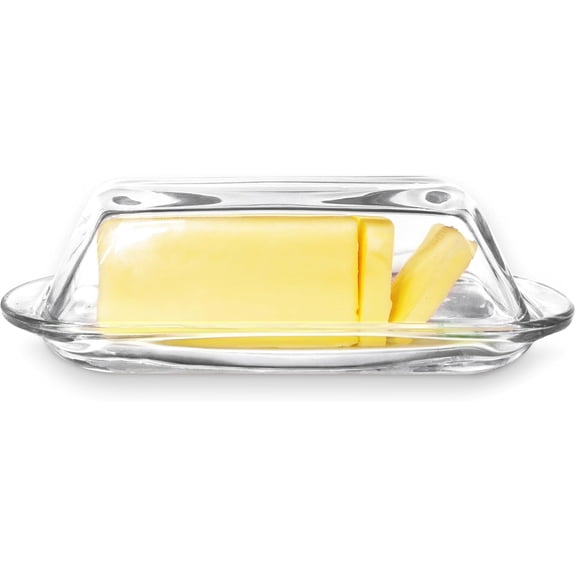 Decorative Clear Glass Butter Dish with Lid for Countertop & Refrigerator - Crystal Covered Butter Tray Storage Container Holder for Counter & Fridge - Best Thanksgiving Butter Dish with Lid