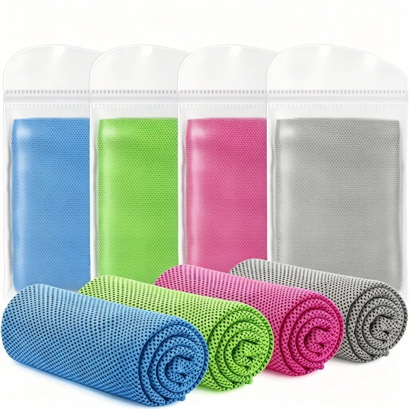 AUQ 4 Pack Cooling Towels (40"X12"),Cooling Neck Wraps,Ice Towel,Soft Breathable Chilly Towel,Microfiber Towel for Yoga,Sport,Running,Gym,Workout,Camping,Fitness,Workout & More Activities