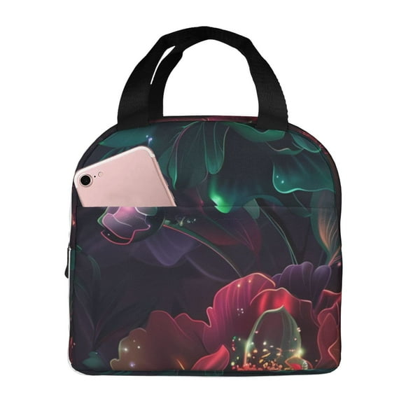 Easygdp Red And Green Carnation Bolsa Térmica Premium - Tela Oxford Impermeable, Gran Capacidad, Bolsillo Frontal, Unisex para Trabajo, Escuela, Actividades al Aire Libre y Picnics