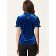 thumbnail image 3 of Camisa con cuello de volantes para mujer Blusa de terciopelo de manga corta Azul real M, 3 of 5