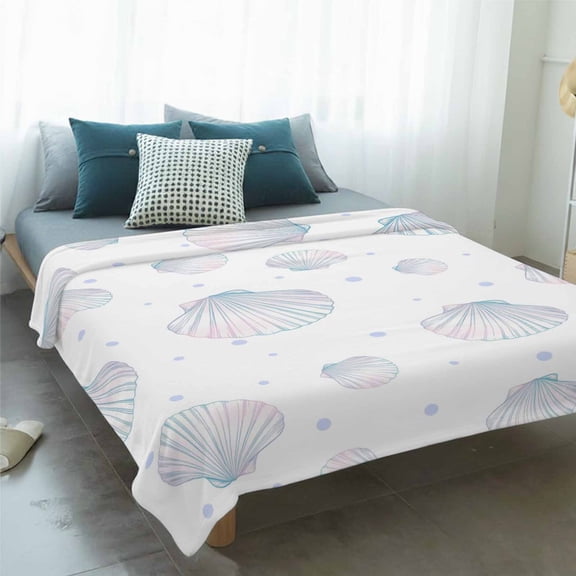 Fleece Blanket Ocean Shell Blue Pink Gradient Blankets,Soft Cozy Warm Flannel Throw Blanket,Seamless Marine Life Polka Dot Blanket for Bed Couch Sofa 50x60in