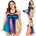 thumbnail image 2 of Jacenvly Plus Size Swimsuit for Women Swimdress Two-Piece Swimwear with Flared Skirt Bikini Bathing Suits Multicolor, 2 of 10