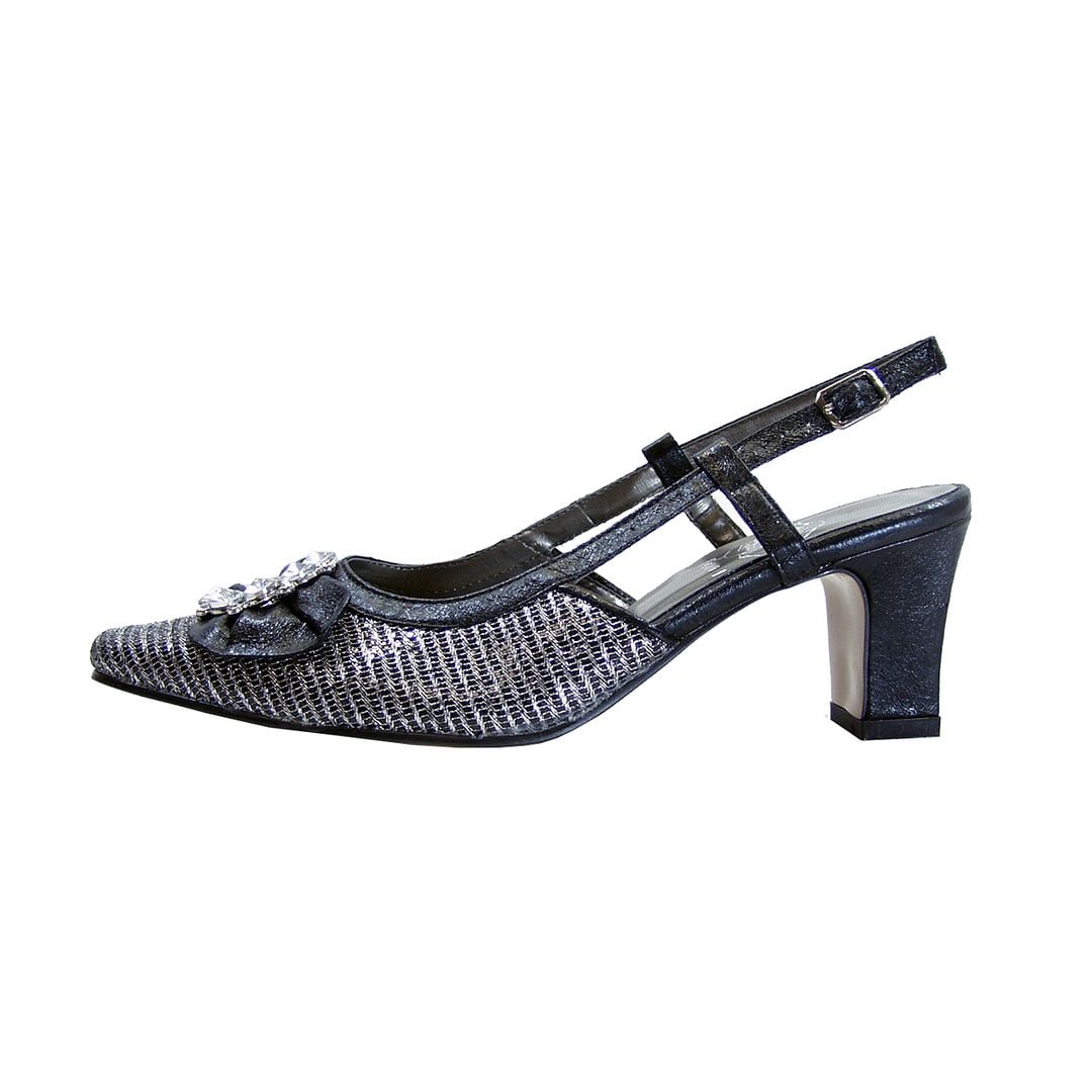 FLORAL Clea Women's Wide Width Dress Slingback Metallic Shoes BLACK 5.5
