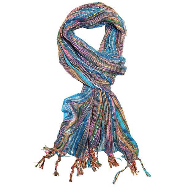 Long BoHo Gauze Scarf MULTI Stripe Slubby Lurex Metallic
