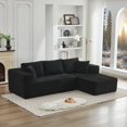 thumbnail image 4 of 106" Black Plush Corduroy Modular Sectional Sofa L-Shape with Right Facing Chaise, Deep Seat Modern Living Room Couch, No Assembly Required, SF502BK-RFC, 4 of 26