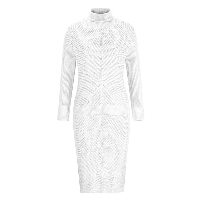 knee length dresses for ladies mystrieuse White Turtleneck Draped Maxi Dress, L / White