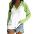 thumbnail image 2 of EQWLJWE Hauts à Manches Raglan pour Femmes Grande Taille à Blocs de Couleur Col en V Chemises à Manches Longues Raglan Chandails en Molleton Décontractés d'Automne Hauts à Manches Raglan de Vacances, 2 of 4