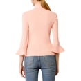 thumbnail image 3 of MODA NOVA Juniors Turtle Neck 3/4 Ruffle Sleeves Pullover Slim Rib Knit Sweater, 3 of 6