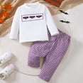 thumbnail image 2 of Jkety Baby Clothes for Boys Toddler Baby Halloween Outfit Boy Girl Pumpkin Patch Crew Sweatshirt and Pants Set Halloween Fall Baby Clothes(Purple,6-12 Months), 2 of 9