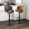 thumbnail image 2 of Adjustable Swivel Bar Stools Set of 3, Modern Bentwood Barstool with Large Metal Base and Footrest, PU Leather Upholstered Bar Chair with Curved Back for Kitchen Island Dining Room, Brown, 2 of 18