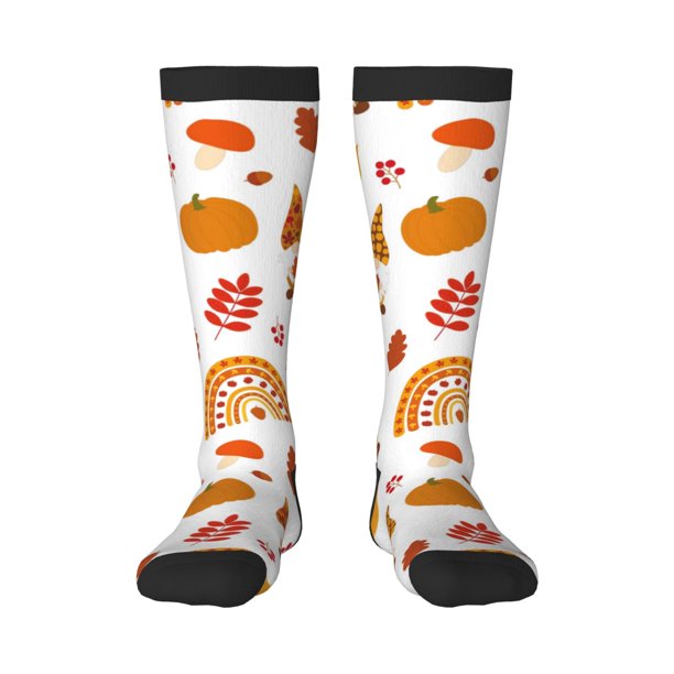 Fotbe Fall Gnomes Harvest Calcetas Divertidas Estampadas para Hombre y Mujer, Calcetas de Algodón hasta la Rodilla para Caminar, Correr, Enfermería y Embarazo