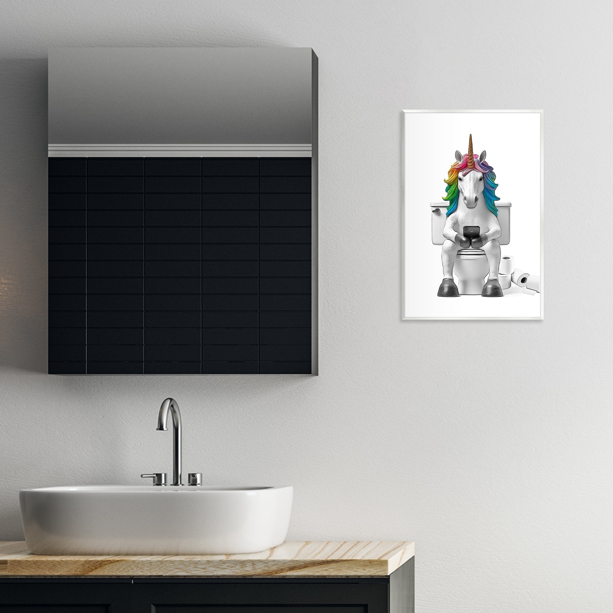 Stupell Industries Unicorn Texting on Toilet Typography Painting Unframed Art Print Wall Art, 13 x 19
