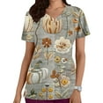 thumbnail image 2 of Xfvqtps Thanksgiving Scrub Tops for Women Soft V-Neck Scrubs Comfortable Nursing Uniforms Thanksgiving Turkey Print Short Sleeve Workwear Topa Working Uniforms with Pockets Orange, 2 of 5