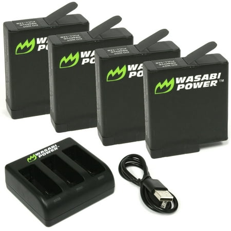 Wasabi Power Battery (4-Pack) and Triple Charger for GoPro HERO7 Black, HERO6, HERO5