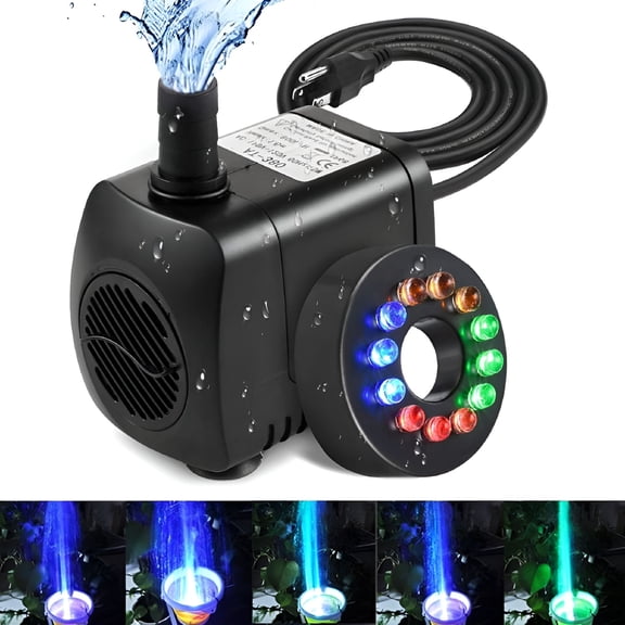 HIBIBUD 2026 New Submersible Water Pump with Led Colorful Lights, 2 Nozzle & 6 Feet Power Cord for Fish Tank, Aquarium, Fountain, Pond