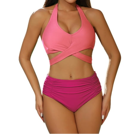 Divhosrg High Waisted Bikini Sets for Women  Bikini Sets for Women Cheeky  Cupshes Bathing Suits for Women  Womens Swimwear Tankini  Pink Swim Suits for Women 2025 Bikini S
