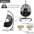 thumbnail image 2 of Swing Egg Chair with Stand, Rattan Wicker Hanging Egg Chair, Oversized Patio Chair, Hanging Basket Chair Hammock Chair with Soft Cushion and Aluminum Frame, 400LBS Weight Capacity, Black-B, 2 of 9