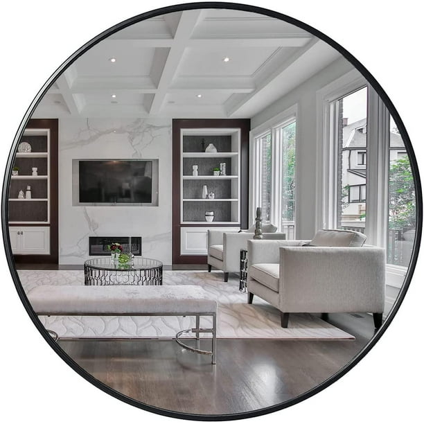 48 inch round mirror black frame