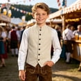 thumbnail image 2 of Boys Oktoberfest Stand Collar Vest Formal Sleeveless Waistcoat with Single Buttons Kids Bavarian Style Vest Jacket for Festival Casual Wear(Beige,13-14 Years ), 2 of 5