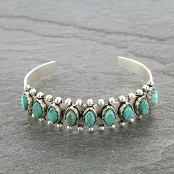 K-KED Women 925 Silver Turquoise Tibetan Open Bangle Cuff Bracelet Wedding Jewelry-#1
