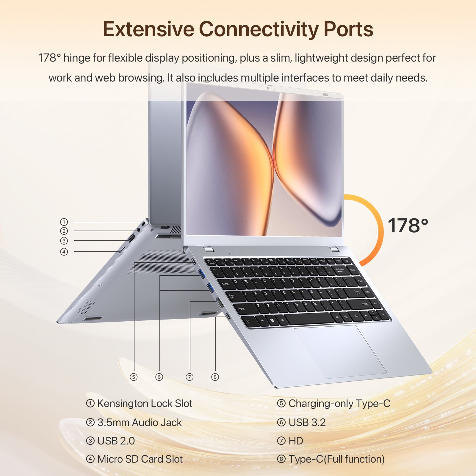 RNRUO 14" Business Laptop Computer, 16GB RAM 512GB SSD, Intel 6500Y 2 Cores, 1080p Display Office 2024, WiFi5 BT5.0, Type-C PD Dual 4K Output, Windows 11 Laptop Silver Gray
