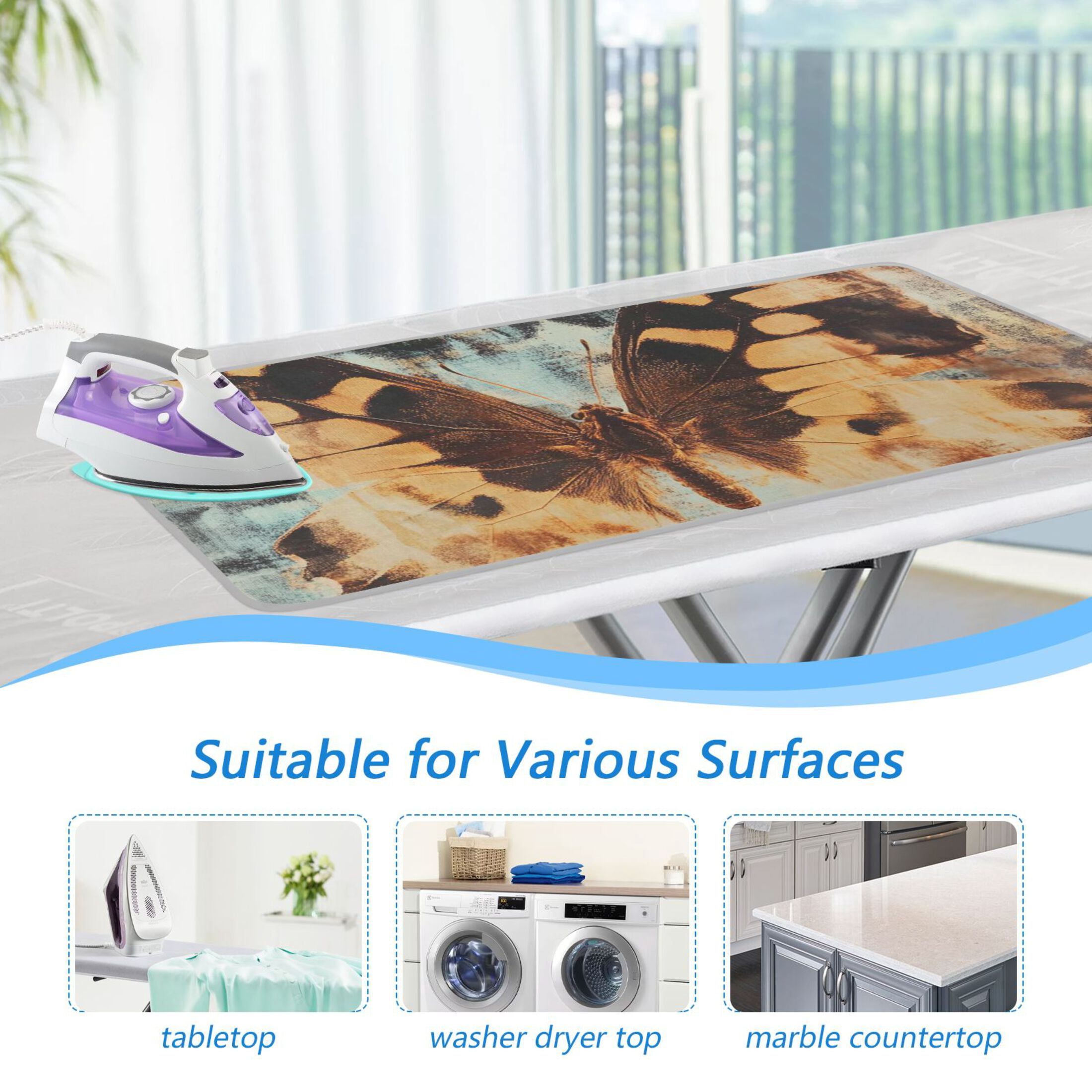 Butterfly Oil Painting Ironing Mat Blanket for Table Top Travel Portable Ironing Board Pad 47.2x27.6 Inch