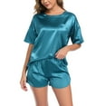 thumbnail image 4 of BEOEOSY Womens Silk Satin Pajama Sets Short Sleeve Pjs O Neck Pajamas for Women,Peacock Blue, XL, 4 of 7